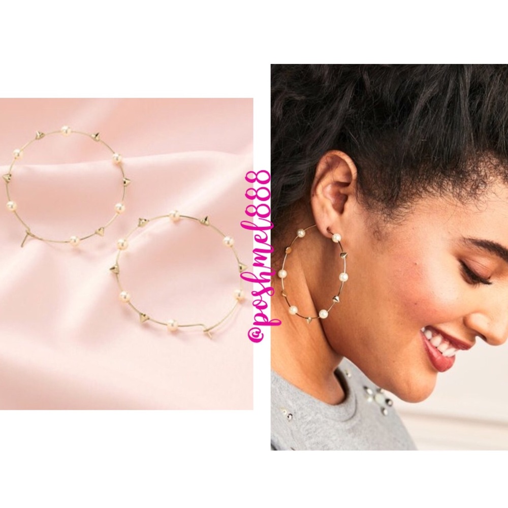 :: Stella & Dot Madison Pearl+Spike Hoop Earrings - Picture 4 of 11
